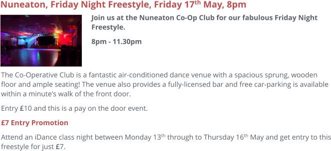 Join us for our fabulous EOS freestyle at Nuneaton Co-Op Club.Time: 8pm-11.30pm